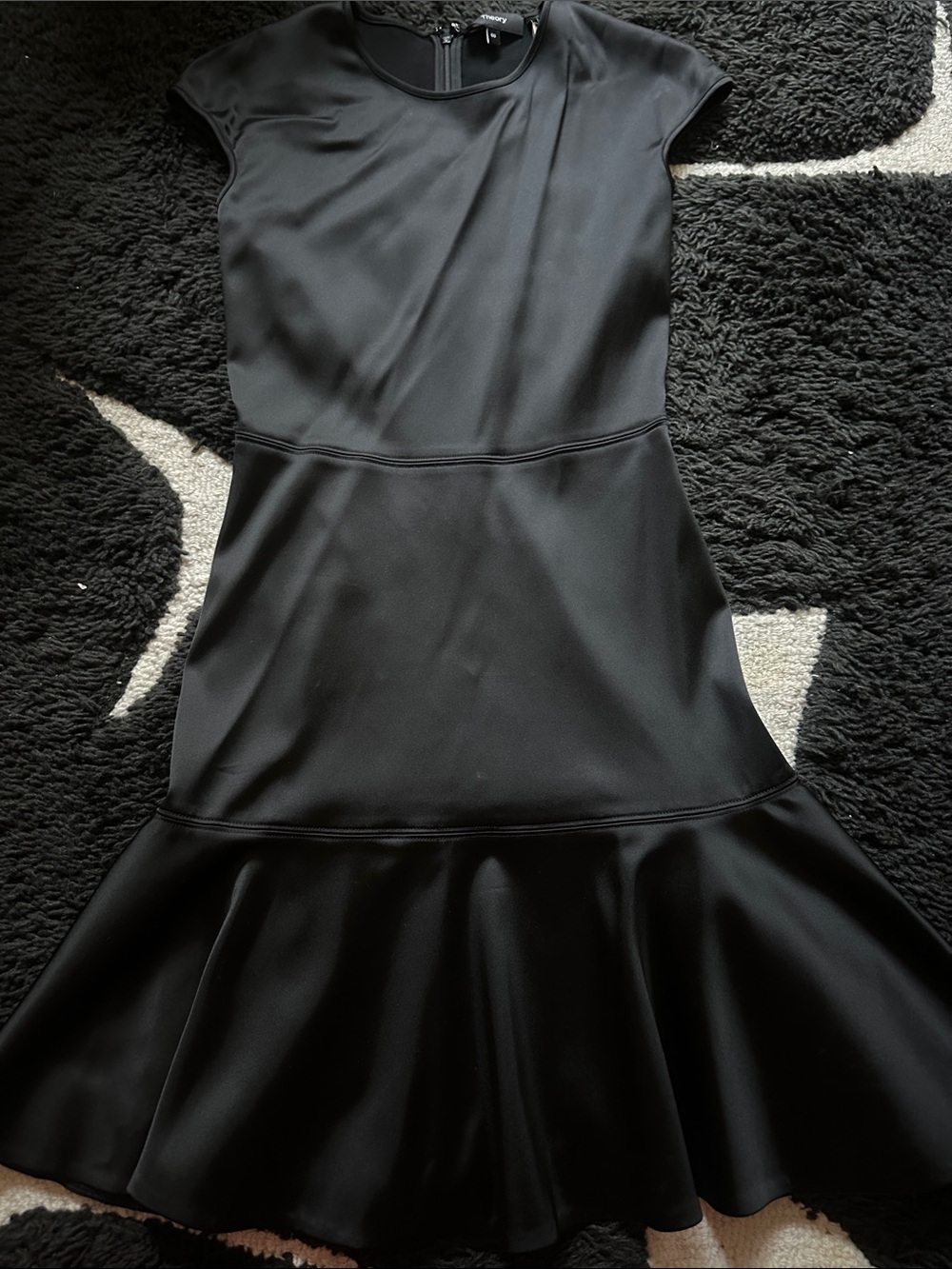 Theory Black Fit-and-Flare Cap-Sleeve Dress